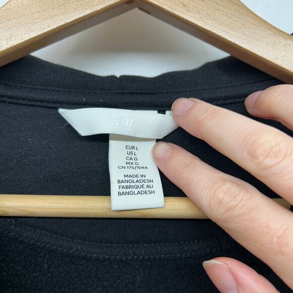 H&M Neutral Black Full Zip Up Hooded Sweatshirt Large Basic Layering - Picture 6 of 7